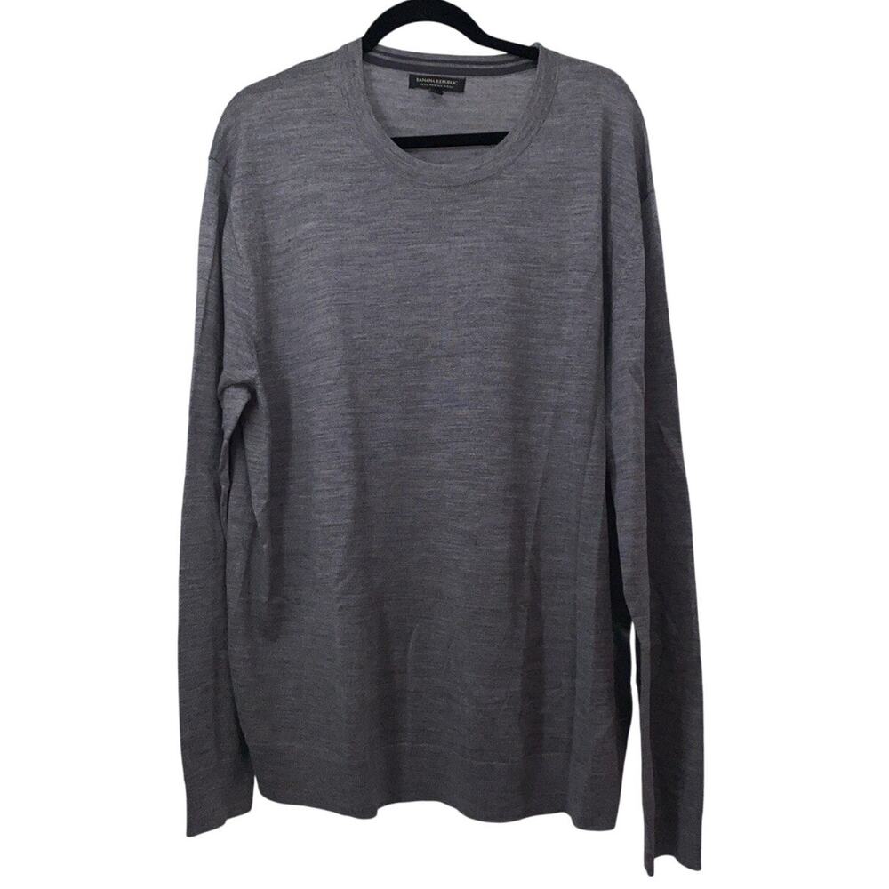 Banana Republic Mens Extra Fine Merino Wool Crewneck Sweater Gray XXL Preppy